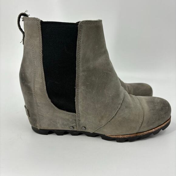 Sorel Lea Hidden Wedge Chelsea Ankle Boots Gray Leather Pull On Women's Size 10 - Picture 7 of 12
